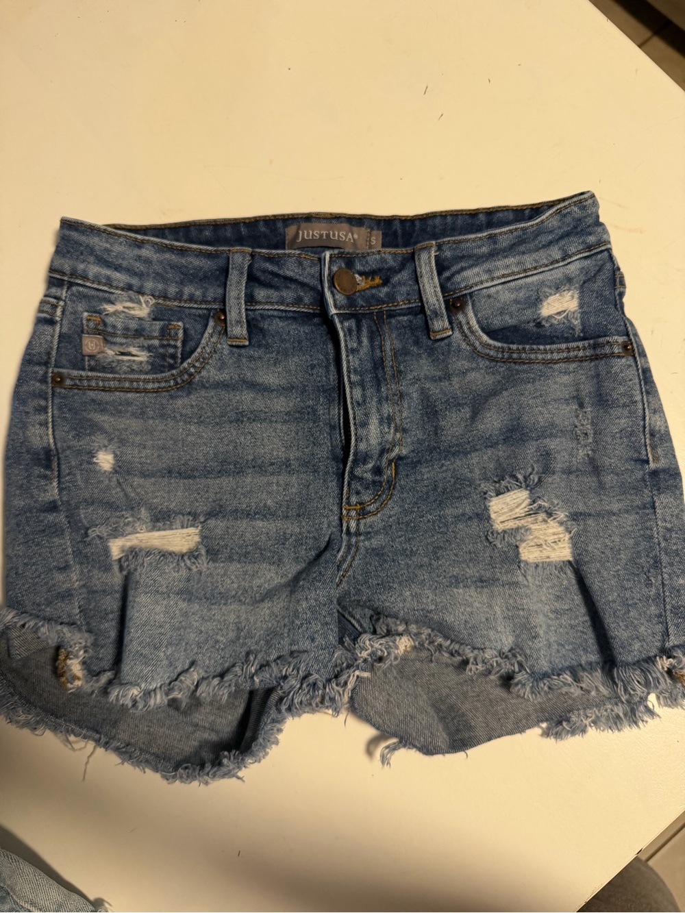Just USA Blue Denim High-Rise Cutoff Shorts